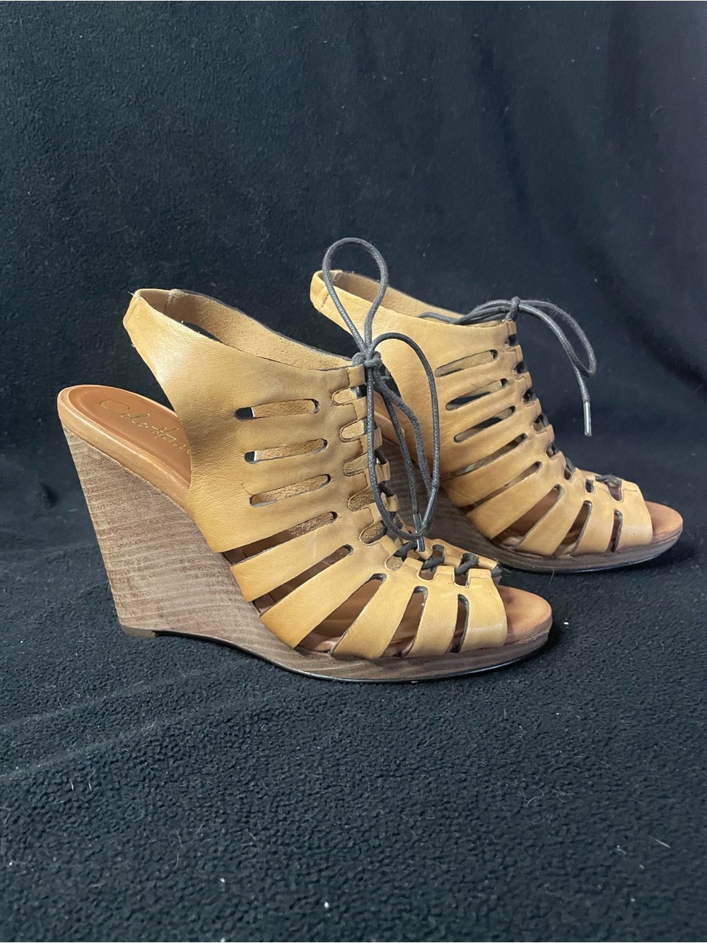 Cole Haan Air Haven Gladiator Tan Lace-Up Leather Wedge Sandals